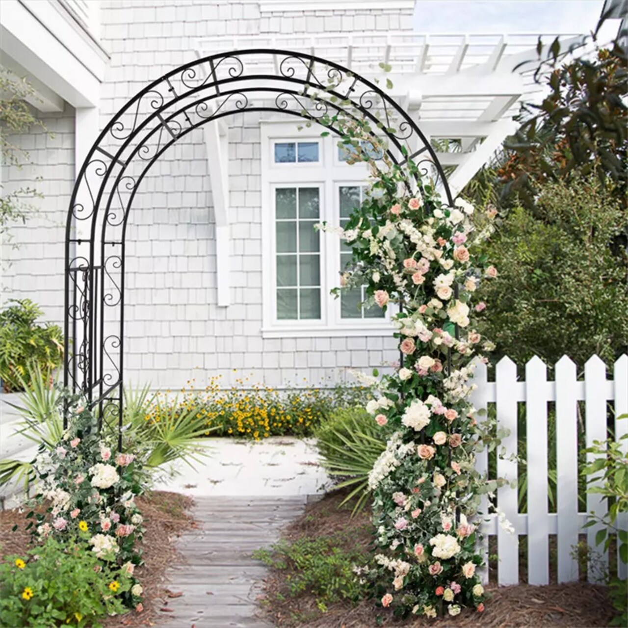 Double Column Frame Garden Arch Metal Curve Plant Climbing Trellis Outdoor Arch
